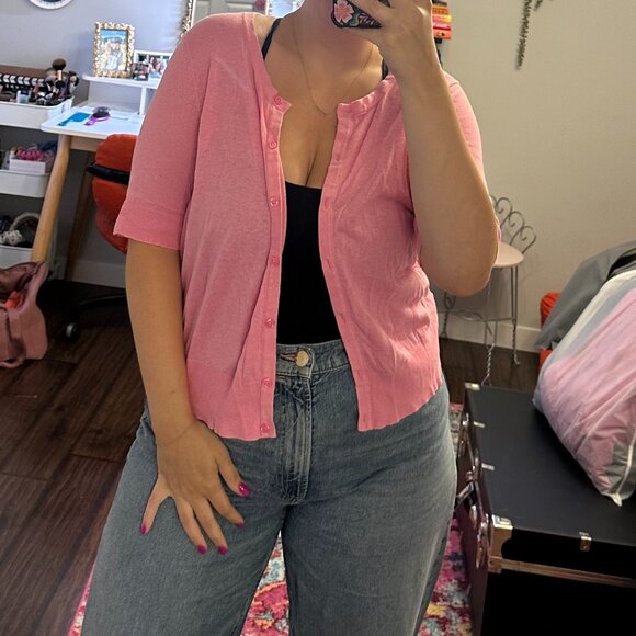 Target’s Merona Pink Women's Short Sleeve Cardigan Sweater - Picture 3 of 6